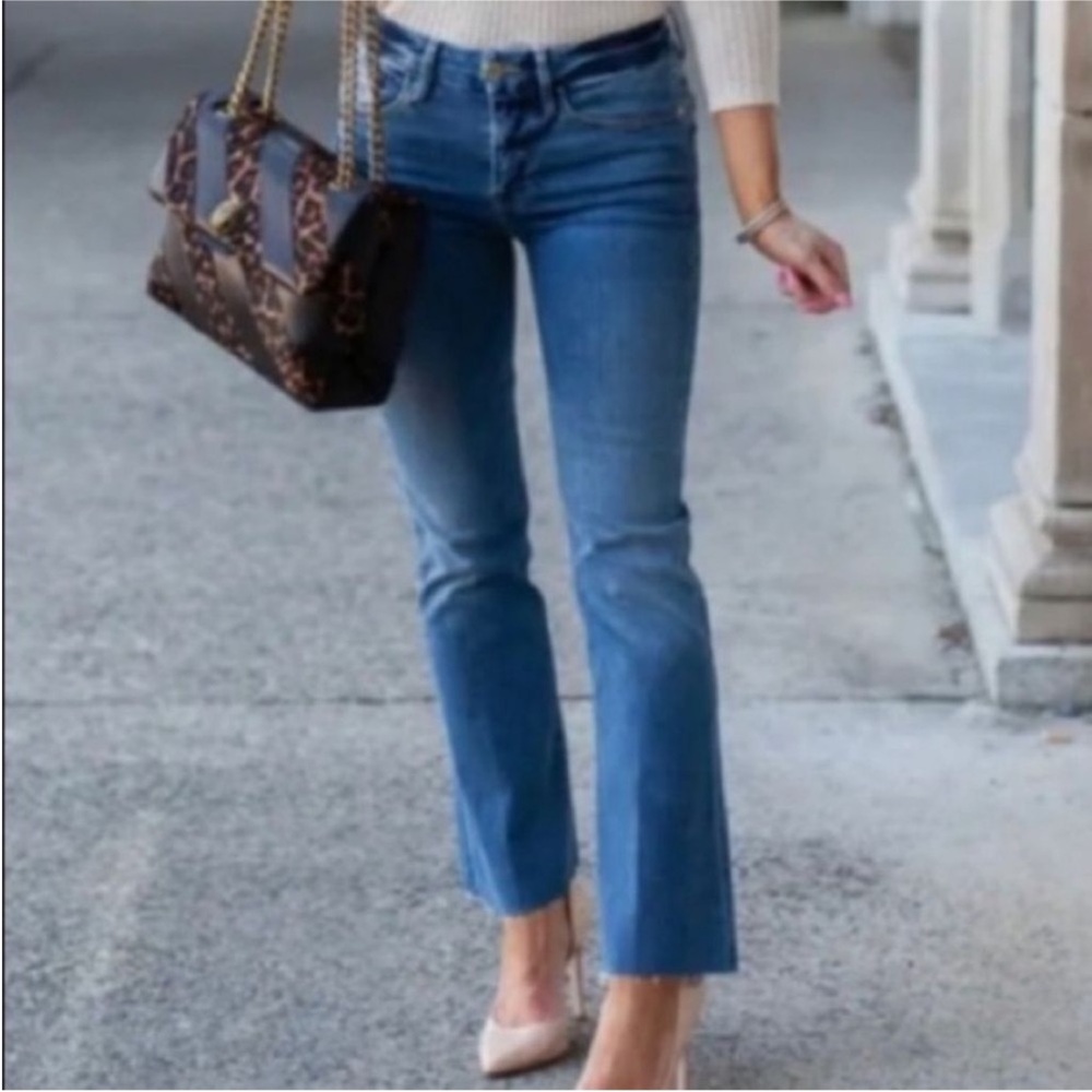 Frame Denim Le Crop Mini Boot Bootcut Low Rise Raw Hem Jeans size 29